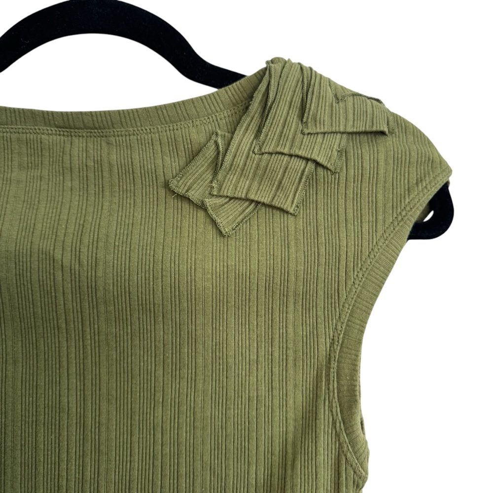 Anthropologie One September Green Asymmetrical Hem Art to Wear Shirt - Picture 5 of 10